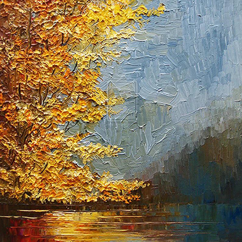 Texture de détail d’automne de paysage de rivière Peintures à l'huile
